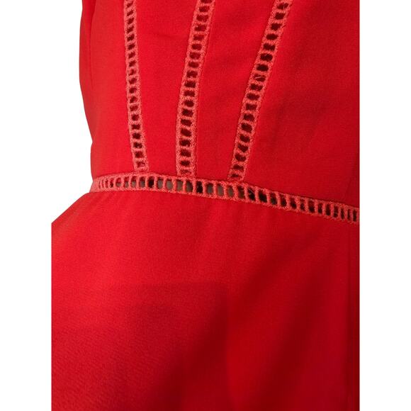 Sienna Sky High Low Sleeveless Crochet Asymmetrical Tulip Mini Dress Red S - Picture 4 of 16